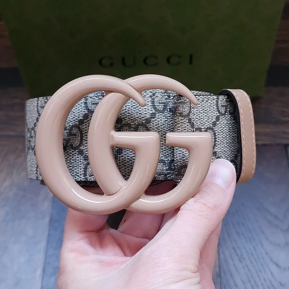 $599 Brand New Gucci GG Marmont Supreme Belt Canvas Nude 90/36 Enamel Buckle - Picture 7 of 8